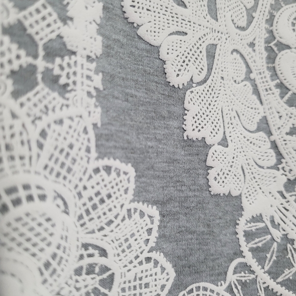 NWT Bodycon Jersey Material Midi Skirt with Embossed White Lace Print - Picture 3 of 5